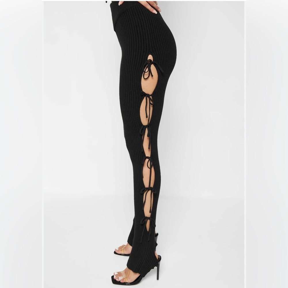 Maniere De Voir Black Side-Tie Skinny Pants